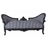 Sofa rococo din lemn masiv negru cu tapiterie in dungi