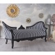 Sofa rococo din lemn masiv negru cu tapiterie in dungi