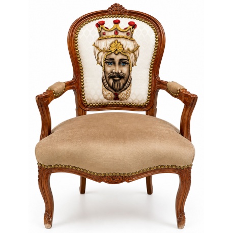 Semifotoliu baroc lemn masiv mahon cu medalion maharajah