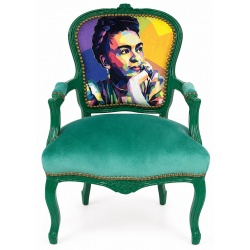 Semifotoliu baroc lemn masiv verde cu medalion Frida Kahlo