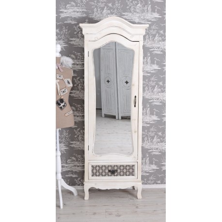 Vitrina turn din lemn alb antichizat cu sertar deosebit