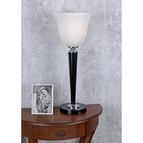 Lampa art deco din lemn si abajur din sticla