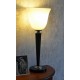 Lampa art deco din lemn si abajur din sticla