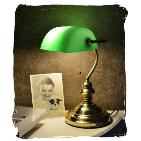 Lampa Banker din alama masiva si abajur din sticla verde