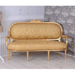 Sofa Madame Pompadour din lemn masiv auriu cu tapiterie aurie
