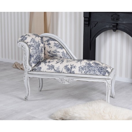 Sofa din lemn maiv gri cu tapiterie alba cu albastru