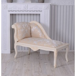 Sofa din lemn masiv alb cu tapiterie gri cu model bej