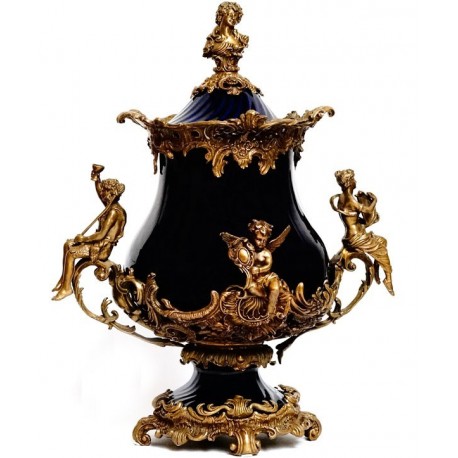 Amfora monumentala din portelan cu ingerasi din bronz