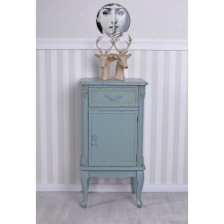 Noptiera din lemn masiv albastru cu diverse decoratiuni