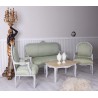 Set baroc din lemn gri antichizat cu tapiterie din matase verde