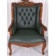 Fotoliu Chesterfield din lemn mahon cu tapiterie verde