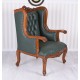 Fotoliu Chesterfield din lemn mahon cu tapiterie verde