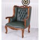 Fotoliu Chesterfield din lemn mahon cu tapiterie verde