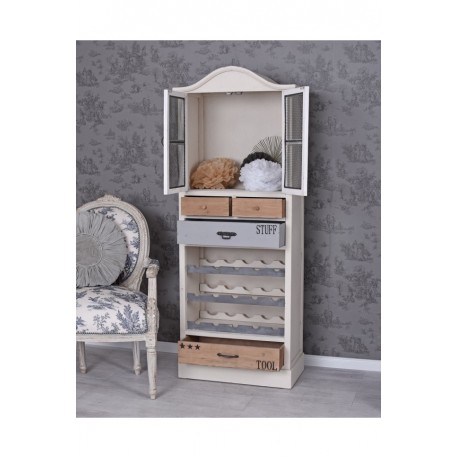 Vitrinuta de podea din lemn masiv antichizat alb