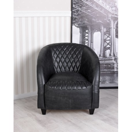 Fotoliu retro din lemn masiv cu piele groasa neagra