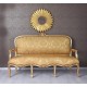 Sofa trei locuri din lemn auriu cu tapiterie din matase aurie